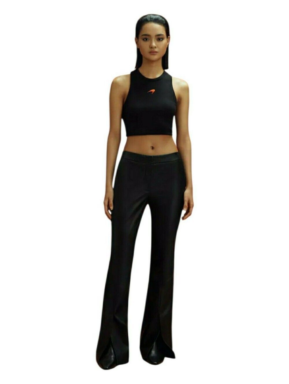 Reiss Lottie McLaren F1 Front Split Leather Trousers in Black Size 8